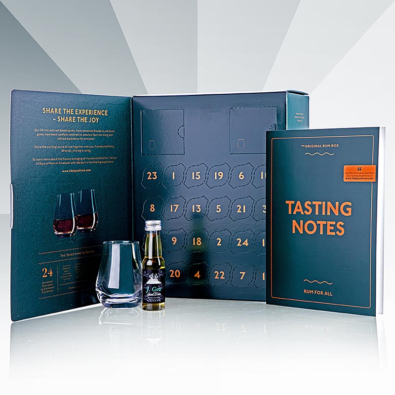 Calendrier de l'Avent 24 Days of Rum, édition verte, 480 ml, 24 x 20ml : Edition verte exclusive avec 24 rhums premium du monde entier dans des bouteilles pratiques de 20 ml, cadeau parfait pour les amateurs de rhum ou pour se gâter soi-même pendant les fêtes, contenance totale : 480 ml, savourez cette sélection particulière avec responsabilité