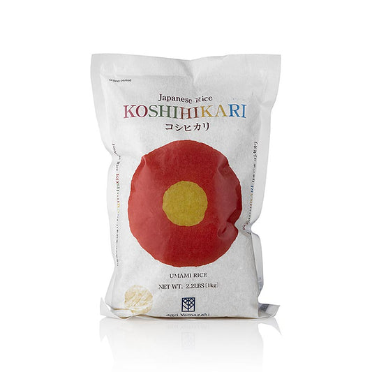 Riz Koshihikari Umami, riz rond pour sushi, Agri Yamazaki, 1 kg - Emballage et description du produit