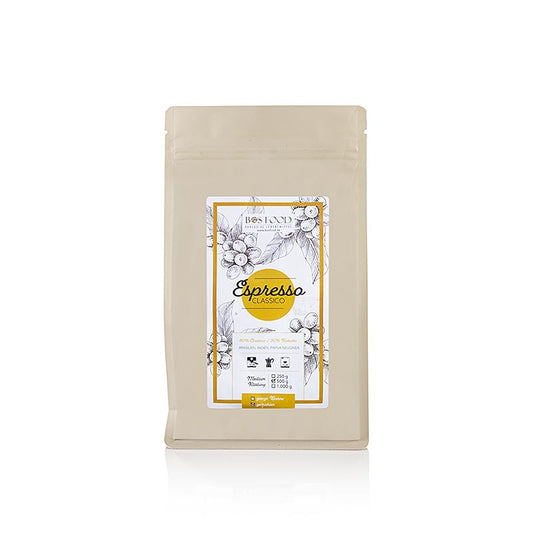 Chef Food - Espresso Classico, mélange de café avec 20% de robusta, FERME, 500 g : un mélange de café de qualité supérieure au goût intense avec 20% de grains de robusta, idéal pour de délicieuses boissons à base d'espresso à la maison.