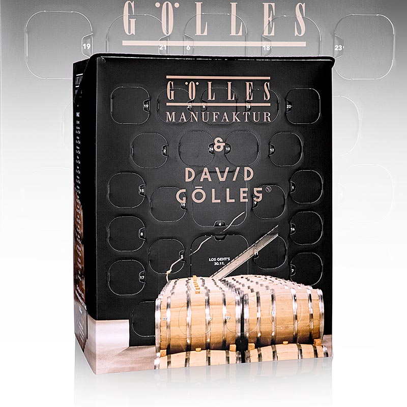 Coffret de dégustation Gölles avec eaux-de-vie de fruits, gin, whisky & rhum, 23 miniatures & verres, 1,15 l