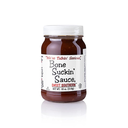 Bone Suckin' Sauce Sweet Southern de Ford's Food, 420 ml - sauce délicieuse et polyvalente aux saveurs classiques du Sud des États-Unis avec une touche de douceur, idéale pour les viandes grillées, la trempette ou l'assaisonnement des plats préférés Convient aux cuisiniers amateurs et professionnels, goût riche et authentique pour des plats uniques