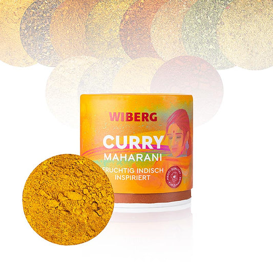 Mélange d'épices fruité d'inspiration indienne Wiberg Curry Maharani, 65 g dans une boîte à saupoudrer pratique