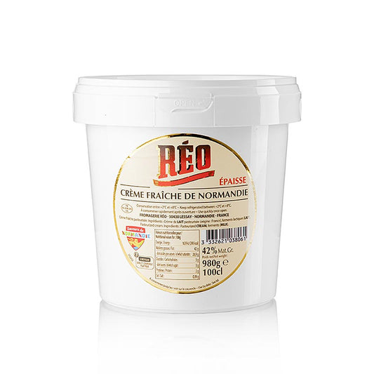 Crème Fraîche et Crème Épaisse de Normandie, RÉO, 42% de matières grasses, 980 g - des produits laitiers de qualité pour des plats délicieux