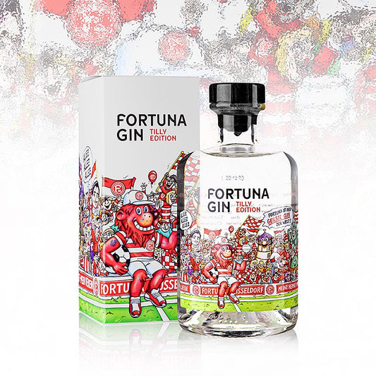 Rhein Gin Fortuna Edition Jacques Tilly, 42 % vol, Düsseldorf, 500 ml - Un gin artisanal de Düsseldorf à 42 % d'alcool dans une bouteille de 500 ml, présenté dans l'édition Fortuna de Jacques Tilly