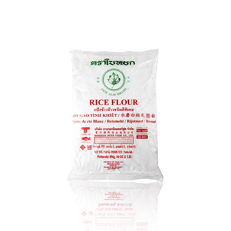 Farine de riz, blanche, Jade Leaf Brand, 454 g - farine sans gluten, pauvre en matières grasses et riche en substances nutritives pour les plats asiatiques et les gâteaux, emballage refermable