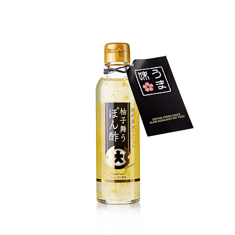 Bouteille de Crystal Ponzu Sauce, sauce soja claire au yuzu, de Fundodai, Japon, polyvalente pour le poisson, la viande et les légumes