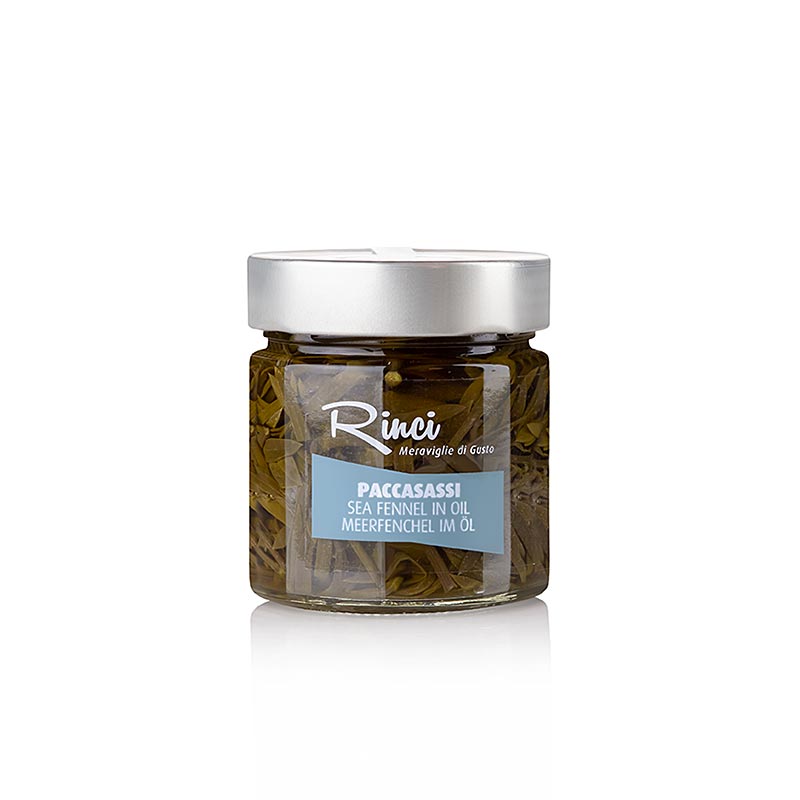 Paccasassi Fenouil de mer à l'huile d'olive extra vierge de Rinci, 200 g - Délicatesse préparée de manière artisanale avec des arômes authentiques de la cuisine italienne, riche en minéraux et vitamines, parfait pour les pâtes, les salades et les antipasti