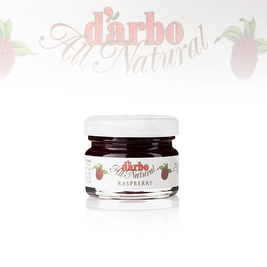 Confiture de framboises extra Darbo en pots portion, 60 x 28g, goût intense, parfait pour le pain, le yaourt, les gâteaux Idéal pour la maison, le bureau ou la gastronomie Goût authentique de framboise d'été