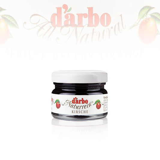 Darbo - Confiture de cerises extra, bocaux, 1,68 kg, 60 x 28g - Confiture premium de cerises soigneusement sélectionnées, parfaite pour le petit-déjeuner et les desserts, en bocaux pratiques de 28 g pour la maison et la restauration