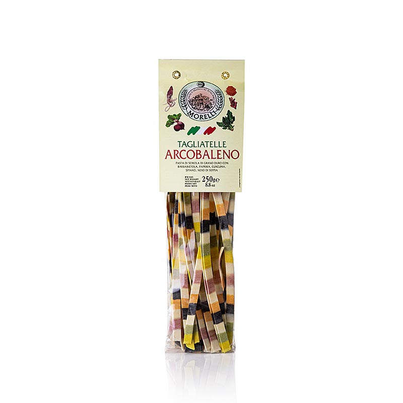 Tagliatelle Arcobaleno faites à la main par Morelli 1860 dans un emballage élégant de 250 grammes