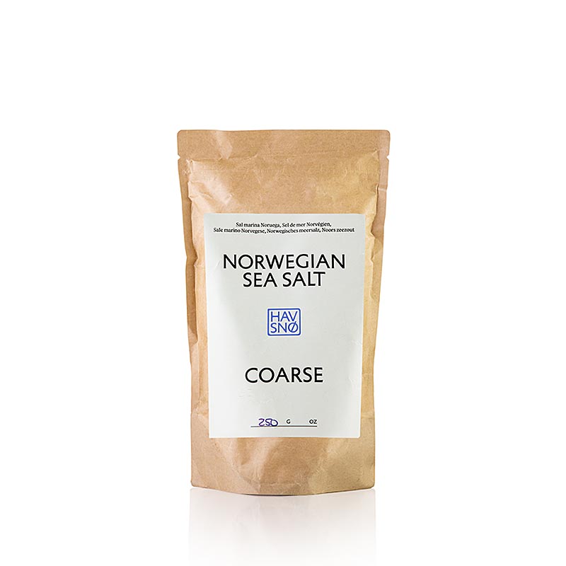 HAVSNØ gros sel marin, Norvège (Ancien Sjostein), 250 g - Sel marin non raffiné, récolté à la main dans les fjords norvégiens, riche en minéraux et oligo-éléments naturels, parfait pour affiner les plats, saler la viande et le poisson.