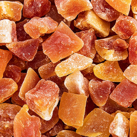 Chips de papaye séchée et sulfurée sans E330 en sachet pratique de 1kg Idéal comme snack sain, dans le muesli ou le yaourt, pour aromatiser les gâteaux et autres plats Donnez à vos plats une note exotique avec le goût doux et sucré des morceaux de papaye séchée