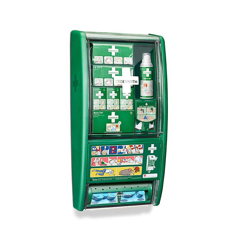 Station de premiers secours et d'incendie Cederroth Trousse de secours avec articles de traitement essentiels pour différentes blessures, répartition claire et instructions pour une action rapide et efficace sur le lieu de travail, dans les écoles et les établissements publics Conforme aux directives les plus récentes