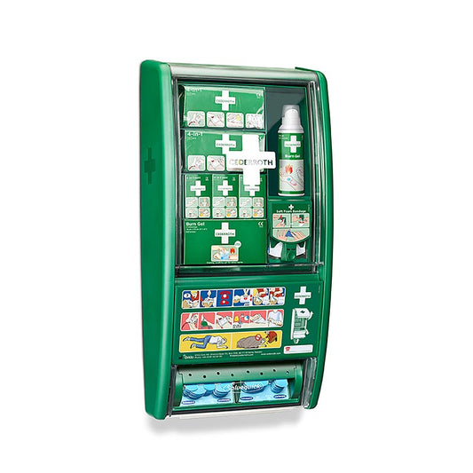 Station de premiers secours et d'incendie Cederroth Trousse de secours avec articles de traitement essentiels pour différentes blessures, répartition claire et instructions pour une action rapide et efficace sur le lieu de travail, dans les écoles et les établissements publics Conforme aux directives les plus récentes