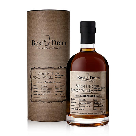Single-Malt-Whisky Benriach 2010/2023 Best Dram Oloroso Speyside, 56,9 % vol, 700 ml, handcrafted in Scotland, mûrit en fûts de sherry oloroso, un plaisir exclusif