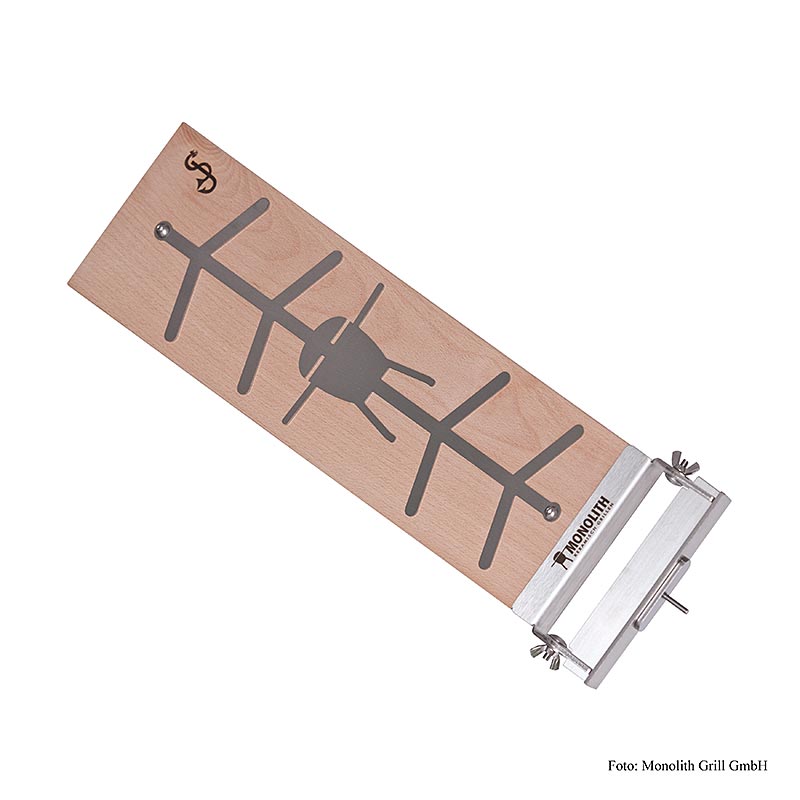 Monolith - Planche à saumon à flamber, bois de hêtre & inox (206020), 1 pc - Planche à saumon en bois de hêtre et inox avec poignée, pour la préparation du saumon sur le gril, donne un arôme de fumée unique et empêche le poisson de tomber Dimensions : 45x16x1,8 cm