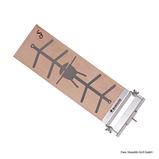 Monolith - Planche à saumon à flamber, bois de hêtre & inox (206020), 1 pc - Planche à saumon en bois de hêtre et inox avec poignée, pour la préparation du saumon sur le gril, donne un arôme de fumée unique et empêche le poisson de tomber Dimensions : 45x16x1,8 cm