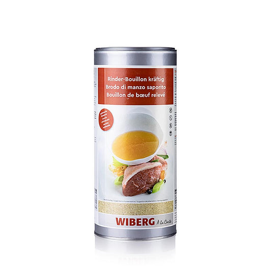 Bouillon de bœuf Wiberg, corsé, 1100g, pour 50 l, 1,1 kg : bouillon de bœuf pour soupes, sauces et ragoûts, goût riche, bocal pratique de 1,1 kg, idéal pour les cuisiniers amateurs et professionnels
