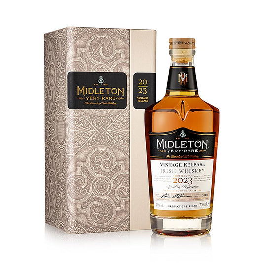 Bouteille de whisky single grain Midleton Very Rare 2023 Vintage Release, 40 % vol, d'Irlande, 700 ml, sur fond blanc