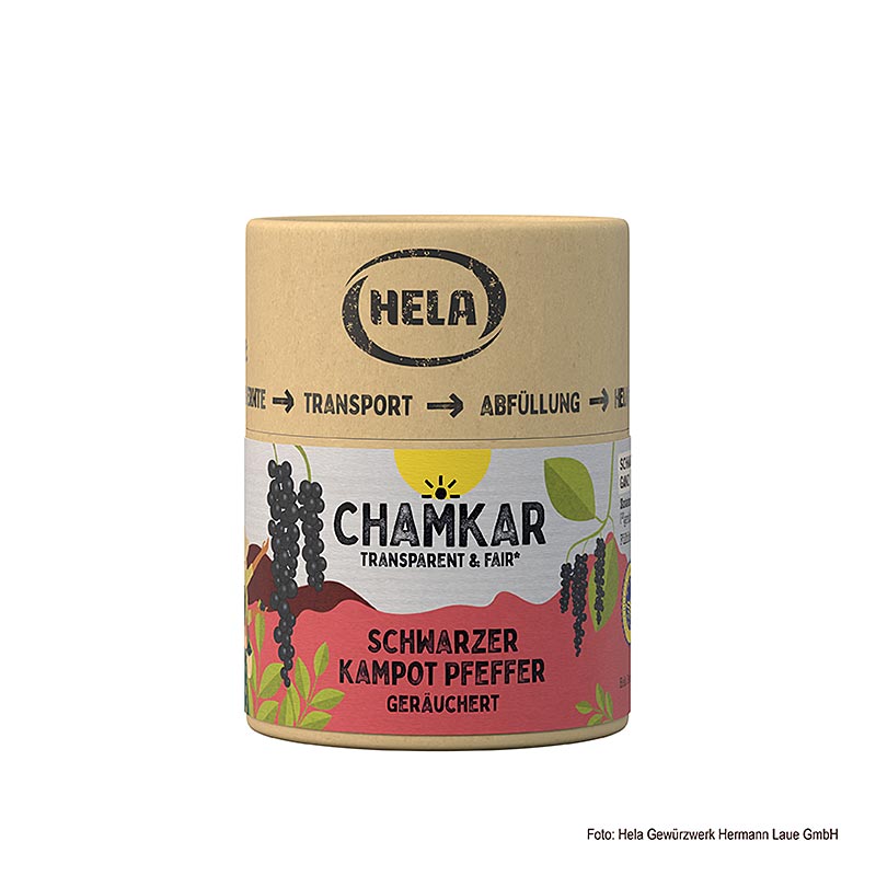 Poivre de Kampot noir fumé de HELA Chamkar du Cambodge, IGP, paquet de 100 g