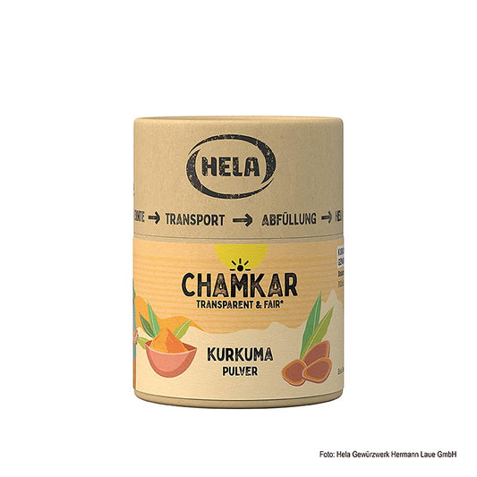 Poudre de curcuma de haute qualité de HELA Chamkar, 85 g - Couleur jaune intense et goût épicé et terreux pour les plats asiatiques et du Moyen-Orient, propriétés anti-inflammatoires et antioxydantes, idéal pour les currys, les plats de riz et les soupes