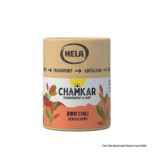 HELA Chamkar - Chili à l'œil d'oiseau (Bird Chili), fumé, 25 g - Image produit pour Chili fumé épicé