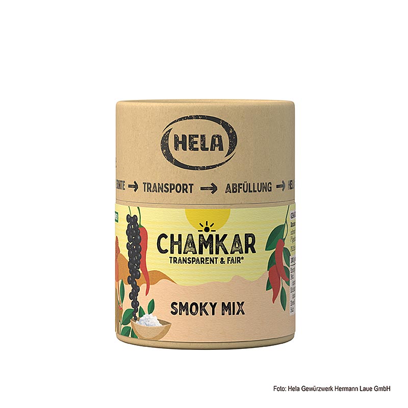 Sel d'assaisonnement HELA Chamkar - Smoky Mix, 110 g, confère aux plats un délicieux arôme de fumée