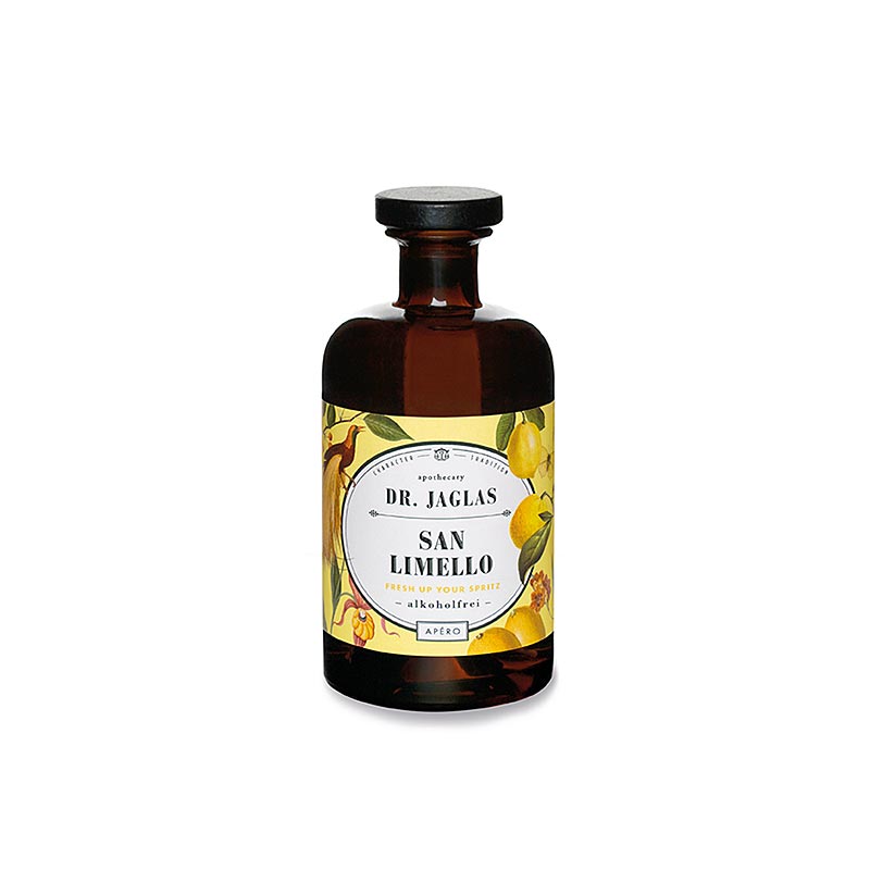 Dr Jaglas - San Limello Apero, sans alcool, VEGAN, 500 ml - Délicieux apéritif sans alcool au goût frais de limoncello, parfait pour les boissons estivales et les cocktails, dans une élégante bouteille de 500 ml