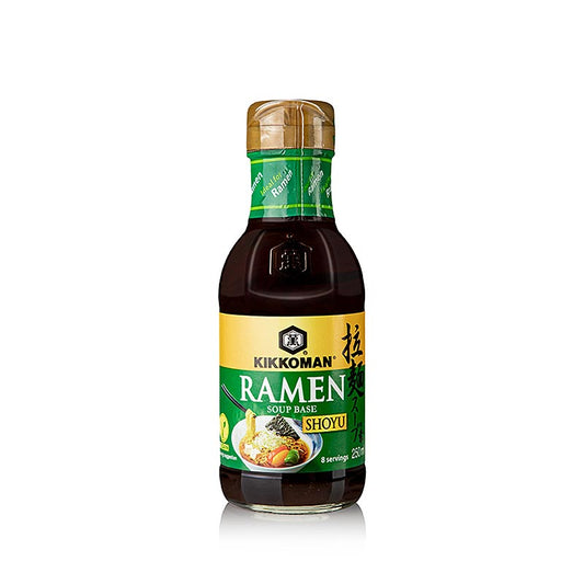 Base de soupe Ramen Shoyu Kikkoman, bouillon végétalien à base de fèves de soja fermentées, idéal pour de délicieux plats Ramen faits maison, 250 ml