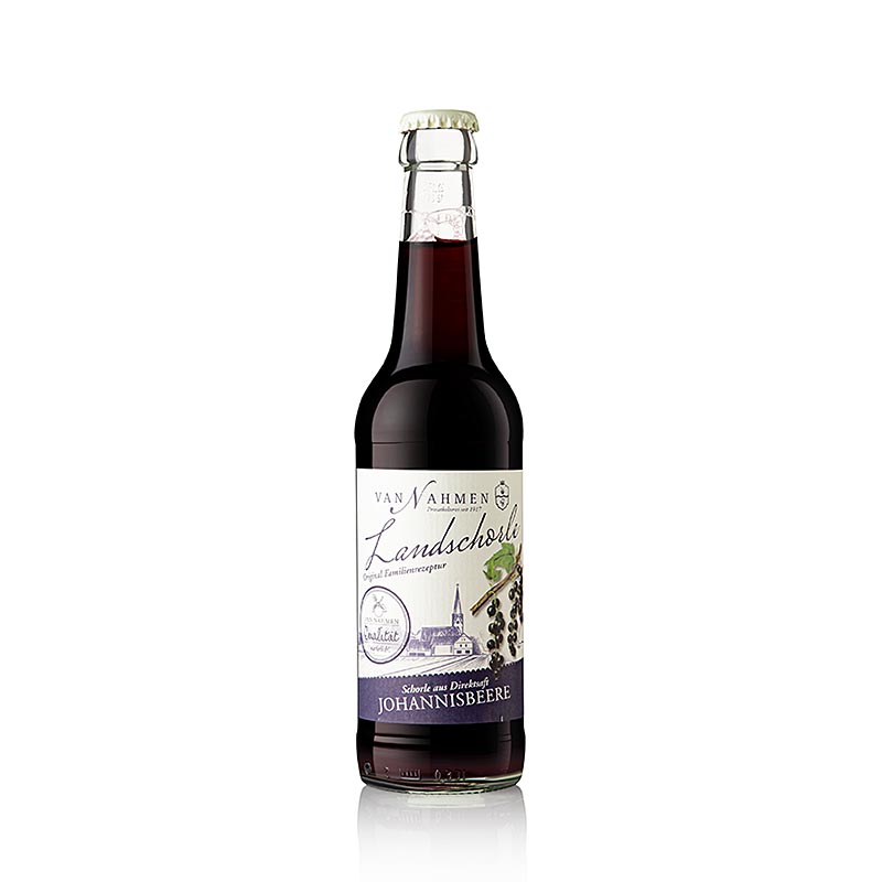 330 ml de Van Nahmen Landschorle Johannisbeere (jus direct) boisson végétalienne dans une bouteille rouge et blanche