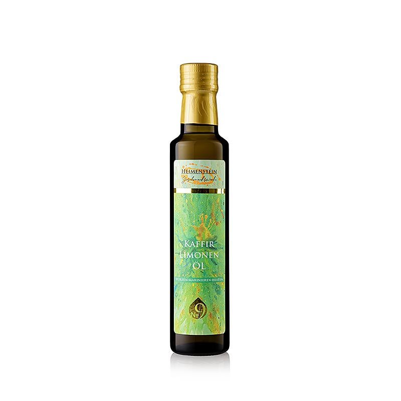 Bouteille de 250 ml d'huile de lime de Kaffir de Heimenstein, un produit rafraîchissant et aromatique (en anglais)