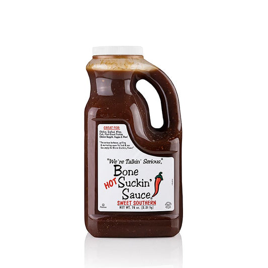 Bone Suckin' Sauce Sweet Southern HOT, Ford's Food, 1,83 l - Emballage généreux de la sauce épicée unique qui combine la douceur du Sud avec une touche de piquant, pour les trempettes, les marinades et la touche finale parfaite pour vos plats