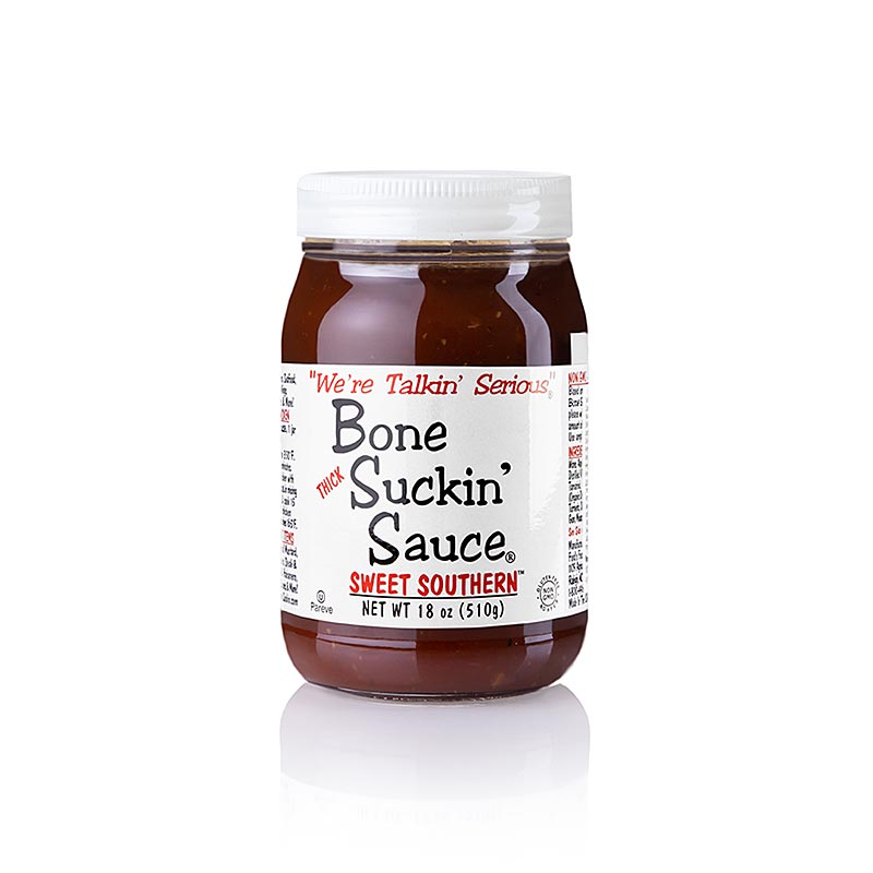 Bouteille de 420 ml de sauce Bone Suckin' Sweet Southern THICKER Style de Ford's Food, sauce riche et sucrée parfaite pour mariner et glacer la viande, la volaille et le poisson, consistance plus épaisse pour une expérience gustative intense, goût authentique du Sud, utilisation polyvalente et préparée avec des ingrédients de qualité supérieure