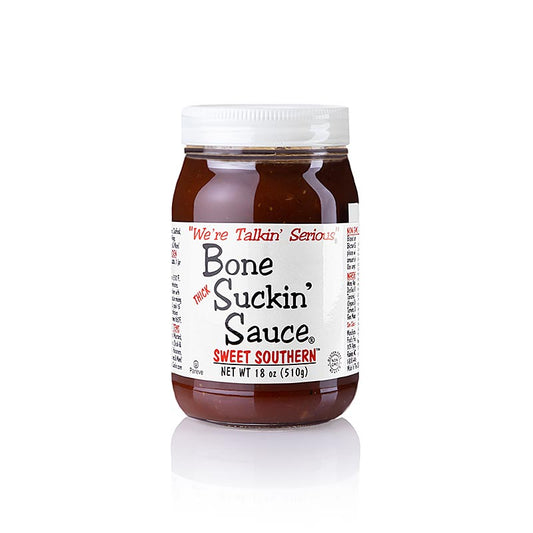 Bouteille de 420 ml de sauce Bone Suckin' Sweet Southern THICKER Style de Ford's Food, sauce riche et sucrée parfaite pour mariner et glacer la viande, la volaille et le poisson, consistance plus épaisse pour une expérience gustative intense, goût authentique du Sud, utilisation polyvalente et préparée avec des ingrédients de qualité supérieure