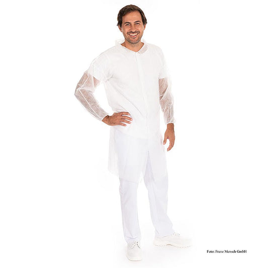 Blouse à usage unique en non-tissé PP avec boutons-pression, taille XL, paquet de 10, légère et respirante, idéale pour l'industrie alimentaire et les soins de santé