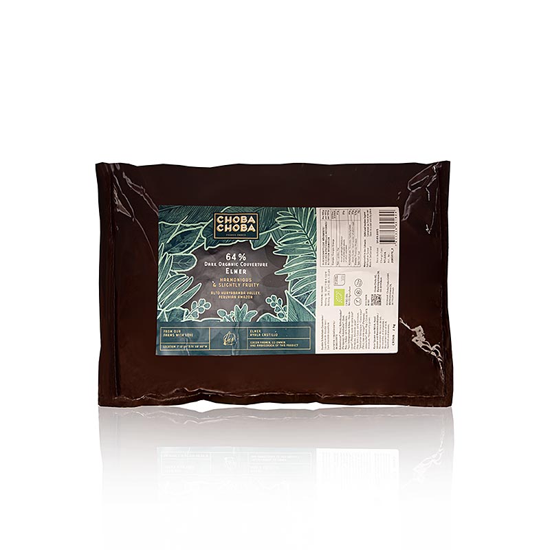 Elmer 64% Couverture amère Callets de Choba Choba, BIO, 2 kg - Chocolat bio de haute qualité pour desserts et pralinés, idéal pour les cuisiniers amateurs et professionnels Prix spécial jusqu'à 30092024 Découvrez la qualité exceptionnelle et le goût intense du cacao