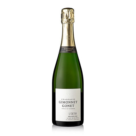 Bouteille de champagne Gimonnet Gonet l'Extra Blanc de Blancs Grand Cru EXTRA brut, 750 ml, un vin mousseux français exquis à base de raisins de Chardonnay