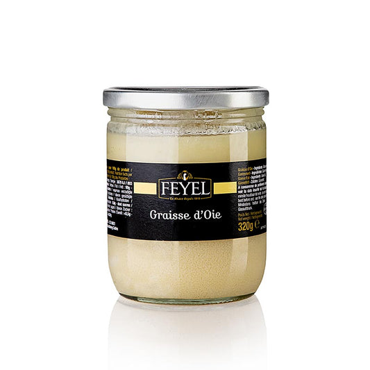 Goût authentiquement français avec 320 g de graisse d'oie Feyel, fabriquée à partir de graisse d'oie soigneusement sélectionnée, idéale pour la cuisson des pommes de terre, des légumes, de la viande et plus encore
