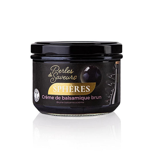 Perles de caviar d'assaisonnement Crema Balsamico de Perles de Saveurs, sphériques de 20 mm, remplies d'une délicieuse crème balsamique, complément parfait pour les plats, env. 30 pièces dans un paquet de 250 g, délicatesse innovante pour les créations culinaires