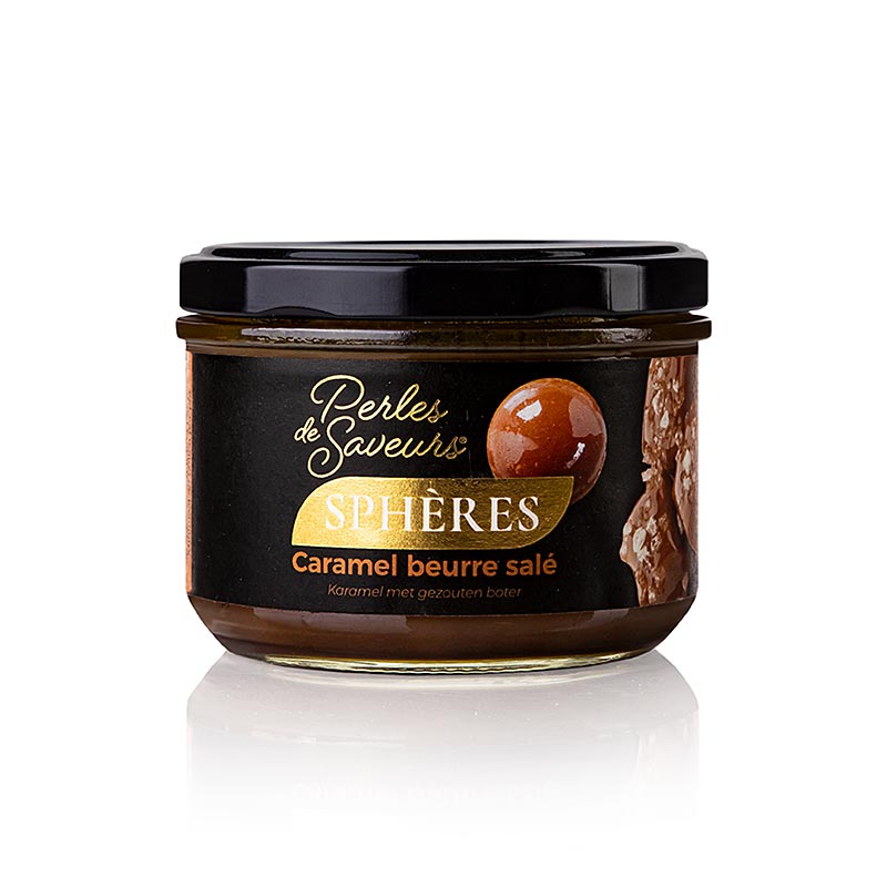 Paquet de 250g contenant environ 30 sphères sphériques de 20mm de sel et de caramel de caviar épicé, parfaites pour garnir les desserts et comme ingrédient spécial pour vos plats préférés.
