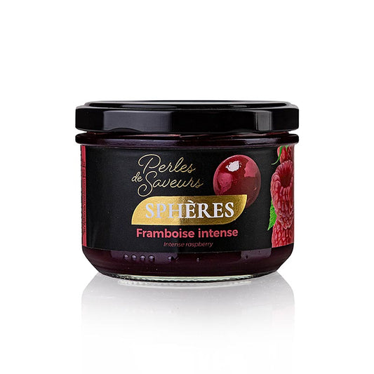Caviar de fruits Sphères Intense Framboise, 20mm de diamètre, Perles de Saveurs, 220 g, environ 30 pièces - délicieuses perles sphériques de framboise pour garnir desserts, gâteaux et cocktails et donner à vos créations une touche élégante et raffinée