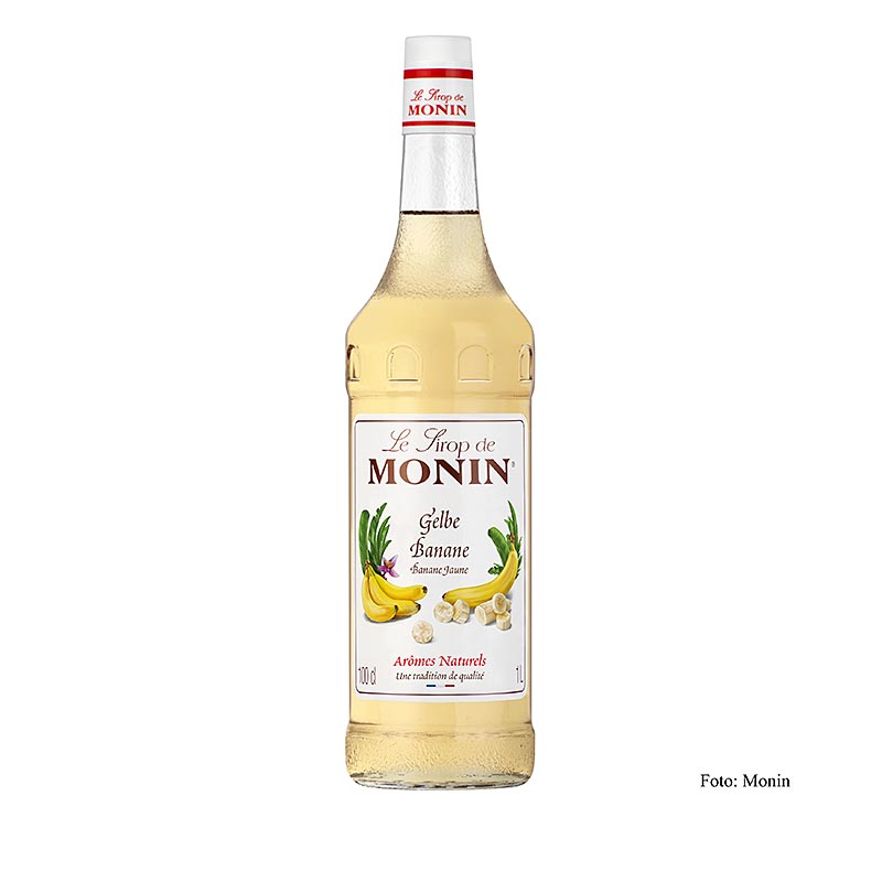Sirop de banane jaune Monin 1:8, 1 l - Sirop polyvalent au riche goût de banane, idéal pour les cocktails, les milk-shakes et les desserts Bouteille de 1 litre, parfait pour la maison et la restauration