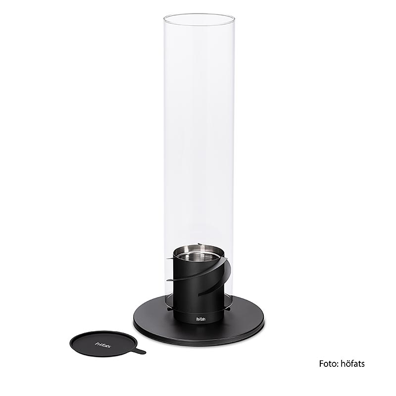 Foyer de table SPIN 120 en noir élégant, crée une atmosphère chaleureuse et accueillante à l'extérieur Protège la flamme du vent, matériau durable