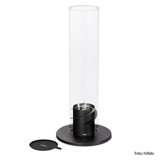Foyer de table SPIN 120 en noir élégant, crée une atmosphère chaleureuse et accueillante à l'extérieur Protège la flamme du vent, matériau durable