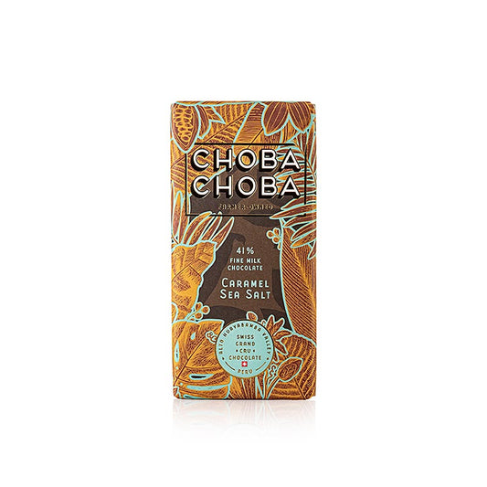 Tablette de chocolat au lait fin 41% Caramel S de Choba Choba, BIO, 91 g - délicieuse combinaison harmonieuse de chocolat au lait crémeux et de caramel sucré, parfaite pour un moment de pur plaisir