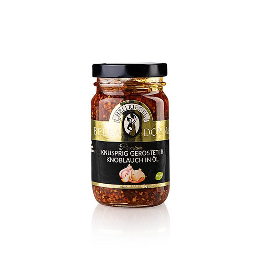 Ail grillé croustillant à l'huile, piquant, barre claire, 115 g : Une tablette pratique de 115 g de délicieux ail grillé à l'huile, parfait pour agrémenter les plats et au goût riche et caramélisé.