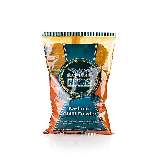 Poudre de piment du Cachemire, Heera, 1 kg - Poudre de haute qualité, finement moulue, issue des meilleurs piments de la région du Cachemire, idéale pour donner une couleur vive et un piquant doux à moyen aux currys, marinades et mélanges d'épices, paquet de 1 kg pour gros consommateurs, disponible en Suisse