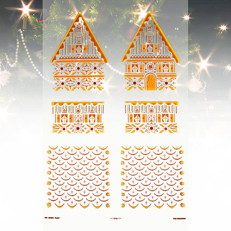 Feuille à détacher "Maison en pain d'épices" pour chocolat, pièces détachées, 11x11,5x15,5cm, PCB, 4 pcs