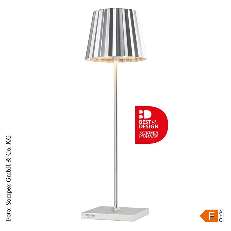 Lampe de table TROLL 20- Outdoor, avec accu, 38x10x10cm, alu, argent - Lampe de table élégante et polyvalente en aluminium robuste, parfaitement adaptée à l'intérieur et à l'extérieur, avec accu rechargeable pour un éclairage d'ambiance sans câble gênant