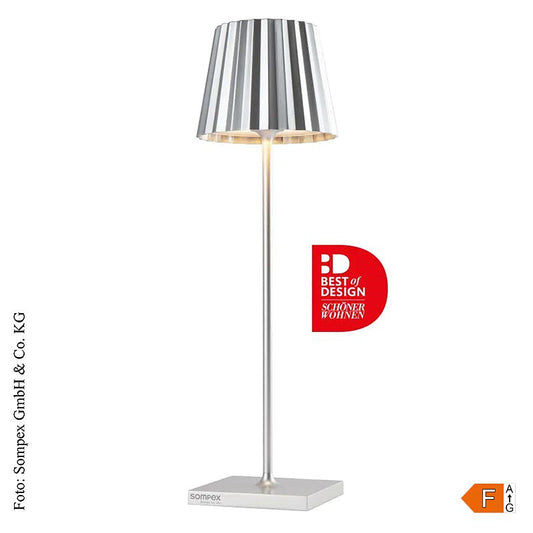 Lampe de table TROLL 20- Outdoor, avec accu, 38x10x10cm, alu, argent - Lampe de table élégante et polyvalente en aluminium robuste, parfaitement adaptée à l'intérieur et à l'extérieur, avec accu rechargeable pour un éclairage d'ambiance sans câble gênant